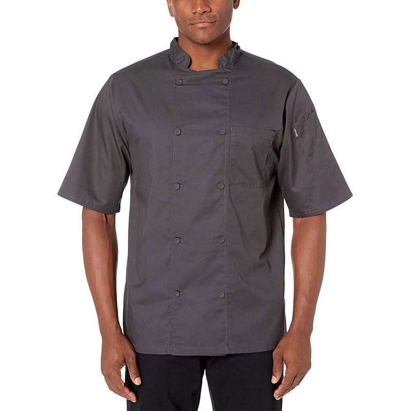 Chef Code Cool Breeze Chef Coat with Short-Sleeves and Mesh Vent Inlay CC105 (XL, Charcoal) - Image 1